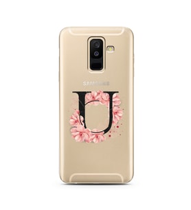 Pembe Çiçekli Harf Tasarım Süper Şeffaf Silikon Telefon Kılıfı Samsung A6 Plus U
