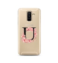 Pembe Çiçekli Harf Tasarım Süper Şeffaf Silikon Telefon Kılıfı Samsung A6 Plus U