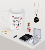 BK Gift Kişiye Özel En İyi Anne Kupa Ayna ve Siyah Mineli Kolye Seti-3 (Model 1)