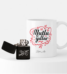 BK Gift Kişiye Özel Yılbaşı Mutlu Yıllar Temalı Çakmak ve Kupa Seti - 3