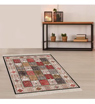 Kırkyama Patchwork Desenli Etnik Dijital Baskı Yıkanabilir Kaymaz Taban Salon Halı ve Yollu (Kahverengi)