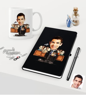 BK Gift Kişiye Özel Bay Avukat Karikatürlü Siyah Defter Kalem Kupa Seti - 2 (Model 1)