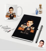 BK Gift Kişiye Özel Bay Avukat Karikatürlü Siyah Defter Kalem Kupa Seti - 2 (Model 1)