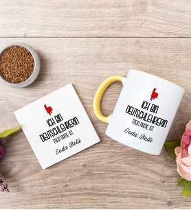 Bayan Almanca Öğretmeni Sarı Kupa Bardak Ve Bardak Altlığı Seti
