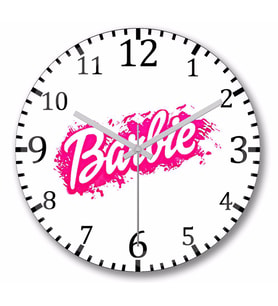Barbie Logo   Duvar Saati Bombeli Gercek Cam