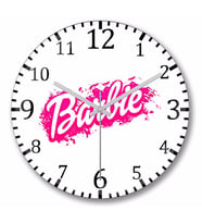 Barbie Logo   Duvar Saati Bombeli Gercek Cam