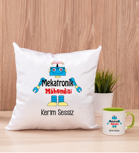 Mekatronik Mühendisi Kare Yastık ve Yeşil Kupa Bardak