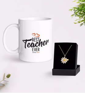 BK Gift Kişiye Özel En İyi Öğretmen Kupa Ve Papatya Kolye Hediye Seti-13 (Model 1)