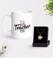 BK Gift Kişiye Özel En İyi Öğretmen Kupa Ve Papatya Kolye Hediye Seti-13 (Model 1)
