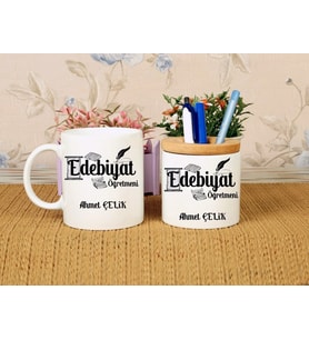 Edebiyat Öğretmeni Kupa Bardağı ve Kalemliği (Model 1)
