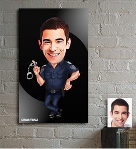 BK Gift Kişiye Özel Bay Polis Karikatür Ahşap Tablo - 3