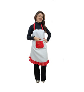 Mutfak Önlüğü Beyaz Kırmızı Puantiye