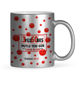 BK Gift Kişiye Özel 365 Mutlu Yeni Gün Gümüş Yaldızlı Kupa Bardak  1