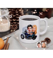 BK Gift Kişiye Özel Motorcu Sevgililer Karikatürlü Beyaz Kupa Bardak-1
