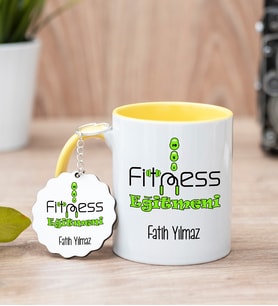 Fitness Eğitmeni Sarı Kupa Bardak Ve Anahtarlık Set