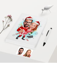 BK Gift Kişiye Özel Yılbaşı Temalı Sevgililer Karikatürlü Beyaz Defter Kalem Seti - 2