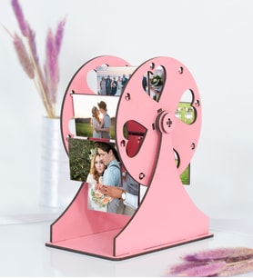 Kişiye Özel 8 Fotoğraflı Ahşap Dönme Dolap (Pembe)