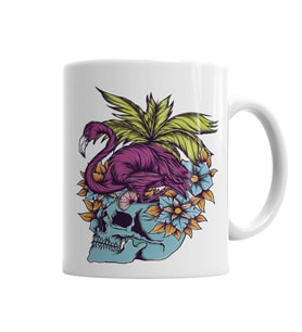 Caveira Tropical Flamingo Skull Kupa Bardak Porselen