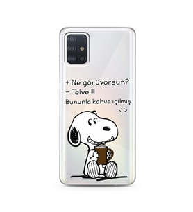 Snoopy Tasarımlı Süper Şeffaf Silikon Telefon Kılıfı Samsung A51