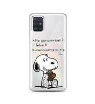 Snoopy Tasarımlı Süper Şeffaf Silikon Telefon Kılıfı Samsung A51