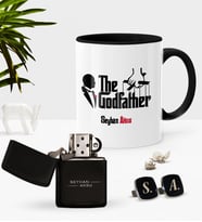 BK Gift Kişiye Özel The Godfather Siyah Kupa Çakmak Kol Düğmesi Seti (Model 1)