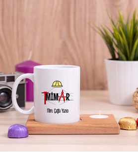 Mimar Ahşap Altlıklı Mumlu Beyaz Kupa Bardak
