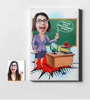 BK Gift Kişiye Özel Bayan Öğretmen Karikatür Kanvas Tablo 50x70cm 1