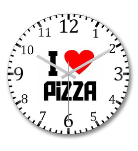 I Love Pizza Duvar Saati Bombeli Gercek Cam