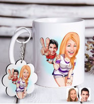 BK Gift Kişiye Özel Sevgililer Karikatürlü Beyaz Kupa ve Anahtarlık Hediye Seti-30 (Model 1)