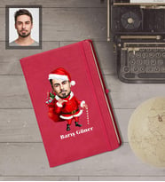 Kişiye Özel Yılbaşı Erkek Karikatürlü Kırmızı Defter Model-1