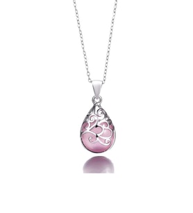 Gümüş Su Damlası Pembe Opal Taşı Kadın Gümüş Kolye