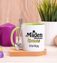 Maden Teknolojisi Öğretmeni Ahşap Altlıklı Yeşil Kupa Bardak