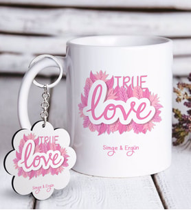 BK Gift Kişiye Özel Sevgililer Günü Beyaz Kupa ve Anahtarlık Hediye Seti-45 (Model 1)