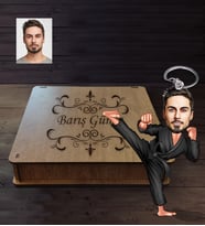 Kişiye Özel Sporcu Karikatürlü  Ahşap Anahtarlık Kutulu Bay-5