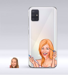 BK Gift Kişiye Özel Bayan Karikatürlü Samsung Galaxy A51 İnce Şeffaf Silikon Telefon Kapağı-21 (Beyaz)