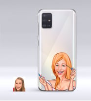 BK Gift Kişiye Özel Bayan Karikatürlü Samsung Galaxy A51 İnce Şeffaf Silikon Telefon Kapağı-21 (Beyaz)