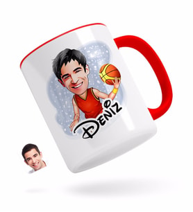 BK Gift Kişiye Özel Erkek Basketbolcu Karikatürlü Kırmızı Kupa Bardak-1