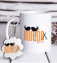 BK Gift Kişiye Özel Mesleki Erkek Kuaförü Beyaz Kupa ve Anahtarlık Hediye Seti (Model 1)
