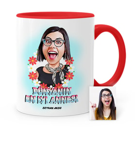 BK Gift Kişiye Özel Dünyanın En İyi Annesi Karikatür Kırmızı Kupa Bardak