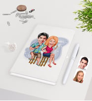BK Gift Kişiye Özel Sevgililer Karikatürlü Beyaz Defter Kalem Seti-51