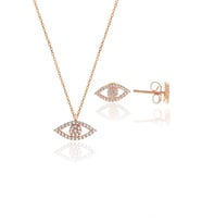 Gümüş rose zirkon taşlı göz kolye ve küpe gümüş ikili set SGTL10602GOZ