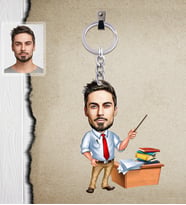 Kişiye Özel Öğretmen Karikatürlü  Ahşap Anahtarlık Bay-4