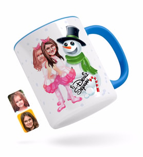 BK Gift Kişiye Özel Yeni Yıl Kız Kardeşler Karikatürlü Mavi Kupa Bardak-1