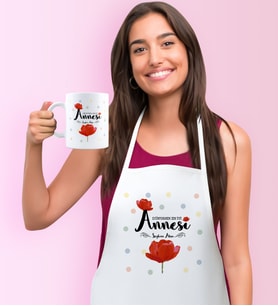 BK Gift Kişiye Özel Dünyanın En İyi Annesi Mutfak Önlüğü Kupa Seti - 10 (Beyaz)