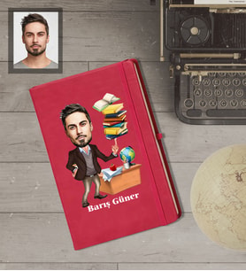 Kişiye Özel Öğretmen Karikatürlü   Kırmızı Defter Bay-2