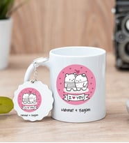 Aşık Çiftlere Özel Beyaz Kupa Bardak Ve Anahtarlık Set
