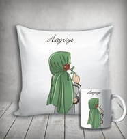 Kişiye Özel Tesettürlü Kız Karakter Yastık & Kupa