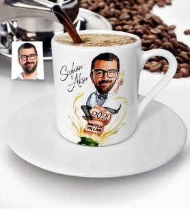 BK Gift Kişiye Özel Yılbaşı Temalı Bay Karikatürlü Türk Kahvesi Fincanı - 6