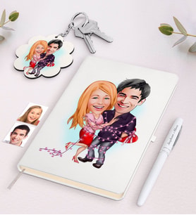 BK Gift Kişiye Özel Sevgili Karikatürlü Beyaz Defter Kalem ve Anahtarlık Hediye Seti-2 (Model 1)