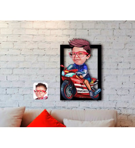 BK Gift Kişiye Özel Motorcu Çocuk Karikatürlü 3D Ahşap Tablo-1